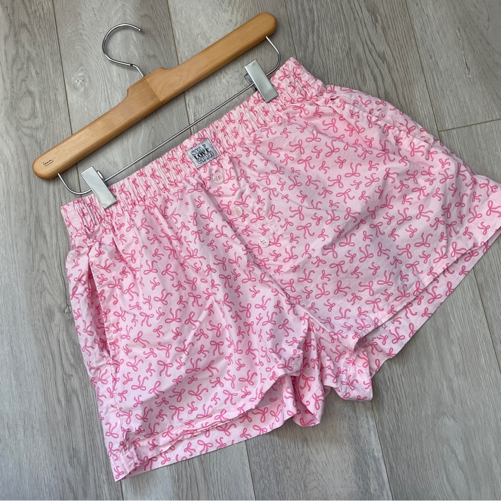 Bow Pajama Shorts cotton printed womens Pink (medium) loungewear sleep casual